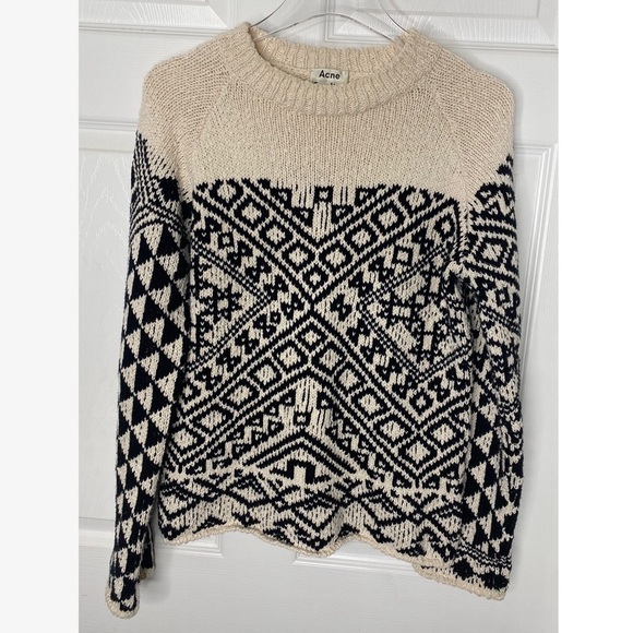 Acne Studios Rhia Jacquard Sweater in Off White Black Color Sz XS - Picture 1 of 13